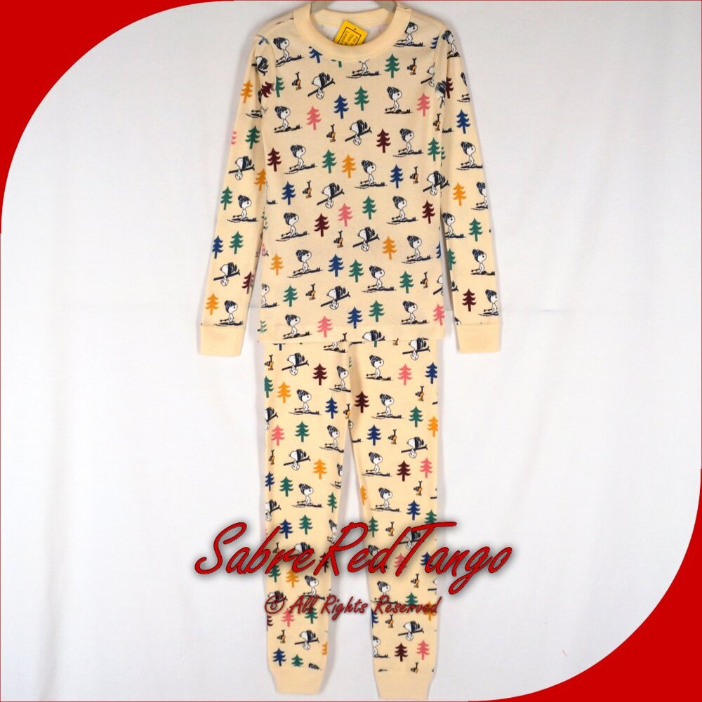 NWT Hanna Andersson Organic Long Johns Pajamas Snoopy Skiing Print 120 6 7
